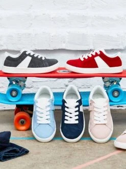 Baskets Croûte De Cuir Couleur Gris - Vertbaudet