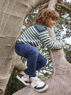 Baskets Cuir Garçon Lacées Et Zippées Bleu Marine - Vertbaudet
