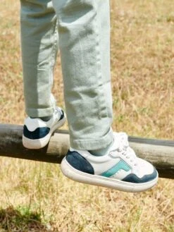 Baskets Lacées Et Zippées Garçon En Cuir Blanc - Vertbaudet