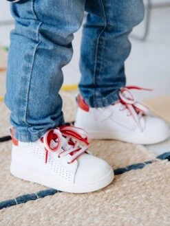 Baskets MID Bébé Garçon En Cuir Blanc - Vertbaudet