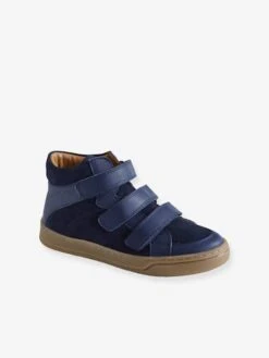 Baskets Montantes Cuir Scratchées Garçon Marine - Vertbaudet