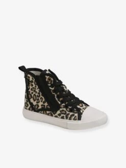 Baskets Montantes Fille En Toile Imprime Leopard - Vertbaudet