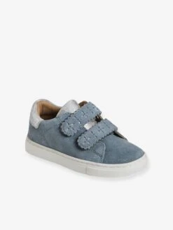 Baskets Scratchées Cuir Fille Collection Maternelle Bleu Jean - Vertbaudet