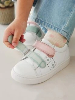 Baskets Scratchées Filles En Cuir Blanc - Vertbaudet