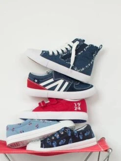 Baskets Toile Et Cuir Garçon Bleu Chambray - Vertbaudet