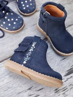 Boots Cuir Bébé Fille Frangées Bleu Marine - Vertbaudet