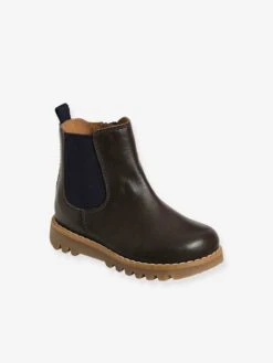 Boots Cuir Bébé Mixte Zippés Et élastiqués Chocolat - Vertbaudet