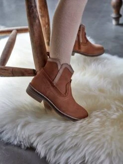 Boots Cuir Fille Zippées Marron - Vertbaudet