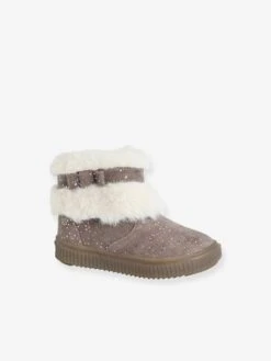 Boots Cuir Fourrés Bébé Fille Taupe - Vertbaudet