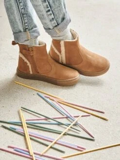 Boots Cuir Fourrés Fille Camel - Vertbaudet