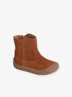 Boots Cuir Souple Bébé Fille 4 Pattes Marron - Vertbaudet