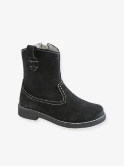 Boots Hauts En Cuir Fille Noir - Vertbaudet