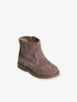 Boots Zippés En Cuir Imprimé Bébé Fille Taupe - Vertbaudet