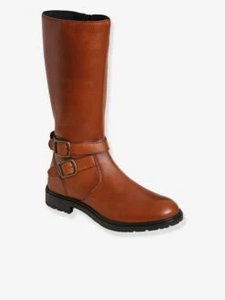 Bottes Cavalières En Cuir Fille Camel - Vertbaudet
