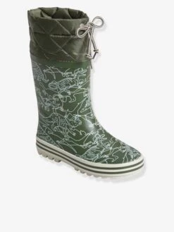 Bottes De Pluie Imprimées Garçon Col Matelassé Kaki Imprimé - Vertbaudet