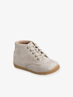 Bottillons Cuir Bébé Fille Premiers Pas Beige Imprimé Doré - Vertbaudet