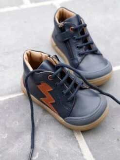 Bottines Cuir Bébé Garçon Lacets + Glissière Marine - Vertbaudet