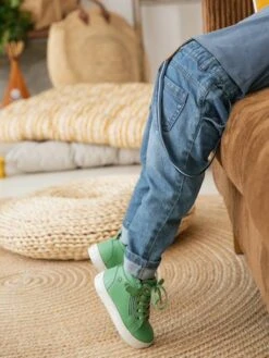 Bottines Cuir Bébé Lacets + Glissière Vert - Vertbaudet