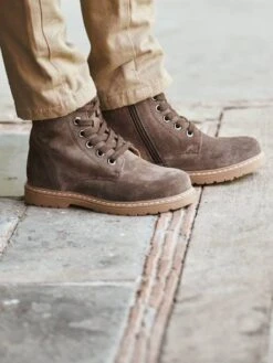 Bottines Cuir Garçon Lacées Et Zippées Marron Foncé - Vertbaudet
