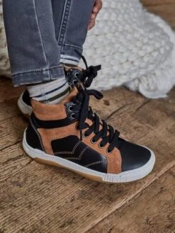 Bottines Cuir Garçon Lacées Et Zippées Noir - Vertbaudet