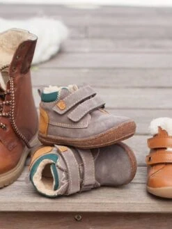 Bottines Fourrées En Cuir Bébé Garçon Taupe - Vertbaudet