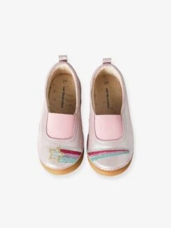 Chaussons Ballerines Fille En Cuir Rose Pale - Vertbaudet