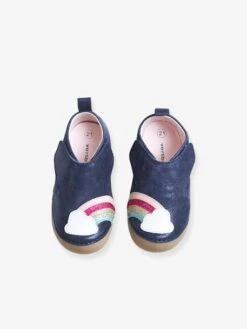 Chaussons Bébé Fille En Cuir Souple Bleu Marine - Vertbaudet