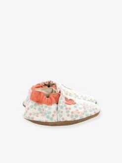 Chaussons Cuir Souple Bébé Daisy Summer ROBEEZ© Blanc Imprimé - Robeez
