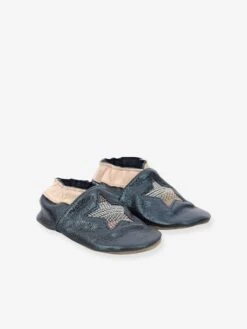Chaussons Cuir Souple Bébé Star Stripe ROBEEZ© Or - Robeez