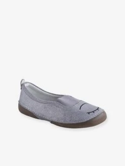 Chaussons élastiqués Fille En Cuir Gris Clair - Vertbaudet