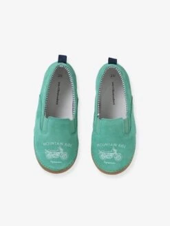 Chaussons élastiqués Garçon En Cuir Vert - Vertbaudet