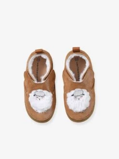 Chaussons Fourrés Bébé Fille En Cuir Souple Camel Pailleté - Vertbaudet -Pampero Boutique chaussons fourres bebe fille en cuir souple 1