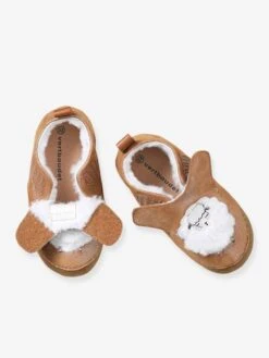 Chaussons Fourrés Bébé Fille En Cuir Souple Camel Pailleté - Vertbaudet -Pampero Boutique chaussons fourres bebe fille en cuir souple 2