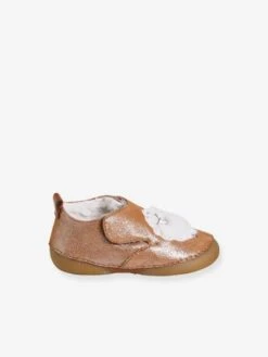 Chaussons Fourrés Bébé Fille En Cuir Souple Camel Pailleté - Vertbaudet -Pampero Boutique chaussons fourres bebe fille en cuir souple 3