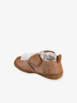 Chaussons Fourrés Bébé Fille En Cuir Souple Camel Pailleté - Vertbaudet -Pampero Boutique chaussons fourres bebe fille en cuir souple 4
