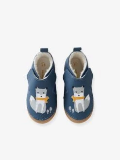 Chaussons Fourrés Bébé Garçon En Cuir Souple Bleu - Vertbaudet
