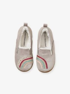 Chaussons Fourrés élastiqués Fille En Cuir Beige Pailleté - Vertbaudet -Pampero Boutique chaussons fourres elastiques fille en cuir 1