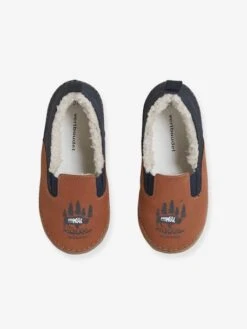 Chaussons Fourrés Garçon En Cuir Marron - Vertbaudet