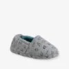 Chaussons Intérieur Peluche Garçon Dinosaures Gris - Vertbaudet