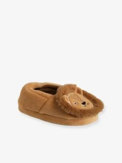 Chaussons Intérieur Velours Enfant Lion Cappuccino - Vertbaudet