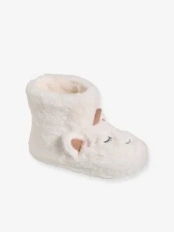 Chaussons Montants Licornes Fille En Peluche Blanc - Vertbaudet
