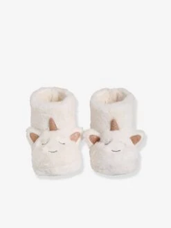 Chaussons Montants Licornes Fille En Peluche Blanc - Vertbaudet -Pampero Boutique chaussons montants licornes fille en peluche 5