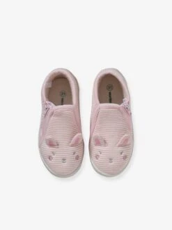 Chaussons Zippés Bébé En Toile Rayé Rose - Vertbaudet -Pampero Boutique chaussons zippes bebe en toile 1