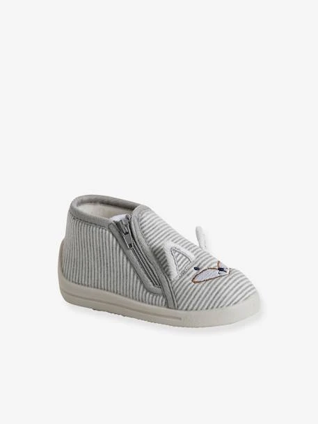 Chaussons Zippés Bébé En Toile Rayé Gris - Vertbaudet 3 Chaussons Zippés Bébé En Toile Rayé Gris - Vertbaudet