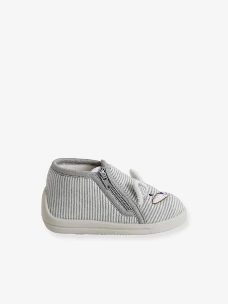 Chaussons Zippés Bébé En Toile Rayé Gris - Vertbaudet 5 Chaussons Zippés Bébé En Toile Rayé Gris - Vertbaudet – Image 3