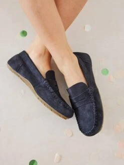 Mocassins Croûte De Cuir Enfant Marine - Vertbaudet