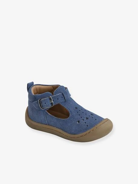 Salomés Cuir Souple Bébé 4 Pattes Bleu Jean - Vertbaudet 4 Salomés Cuir Souple Bébé 4 Pattes Bleu Jean - Vertbaudet – Image 2