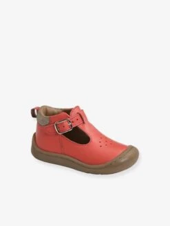 Salomés Cuir Souple Bébé Fille 4 Pattes Corail - Vertbaudet
