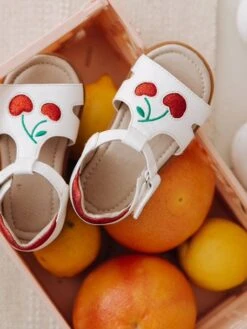 Sandales Bébé Fille Applications Brodées Blanc - Vertbaudet