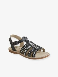 Sandales Cuir Ethnique Fille Noir - Vertbaudet